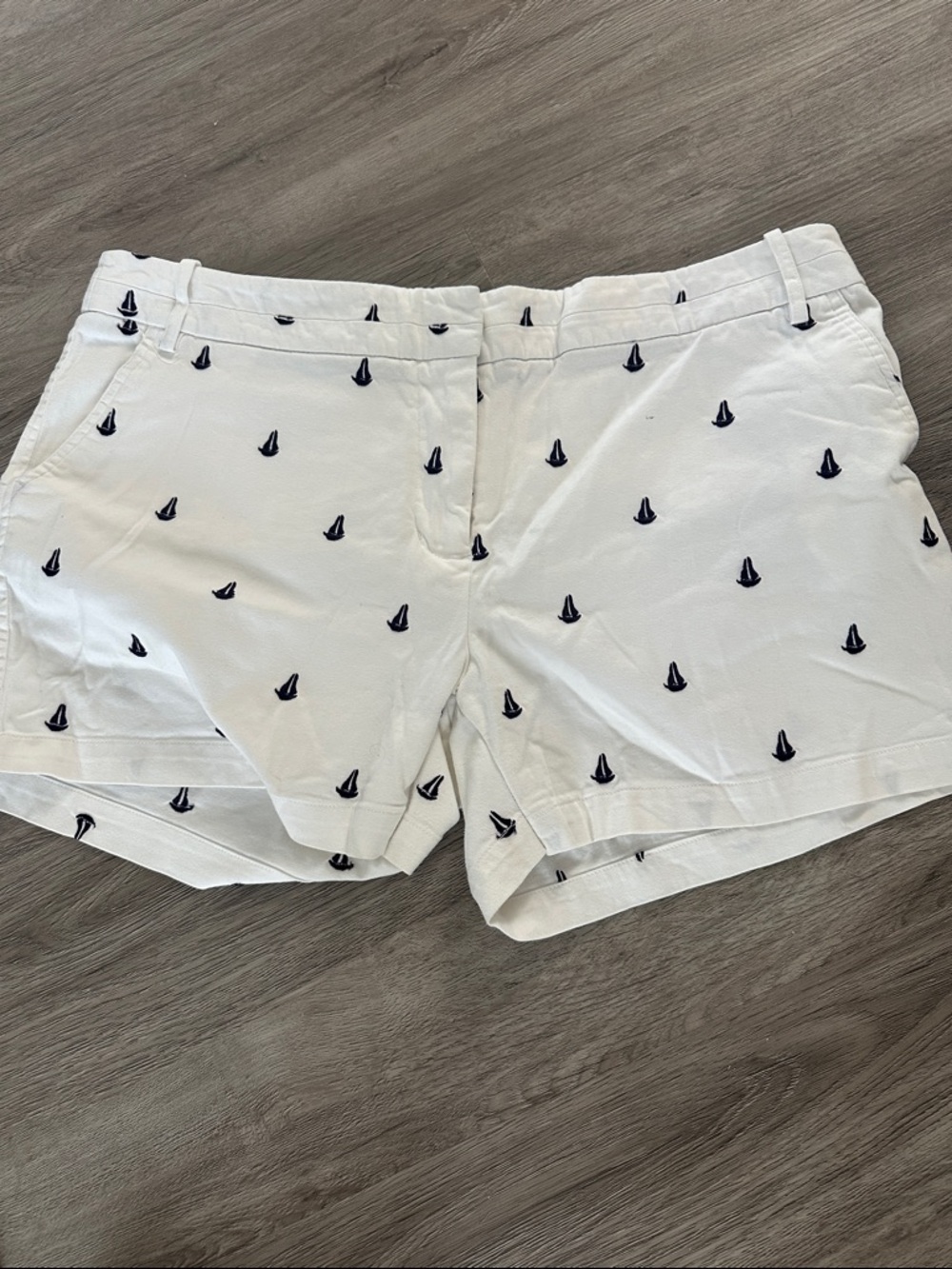 British Khaki White Shorts with Navy Sailboat Embroidery